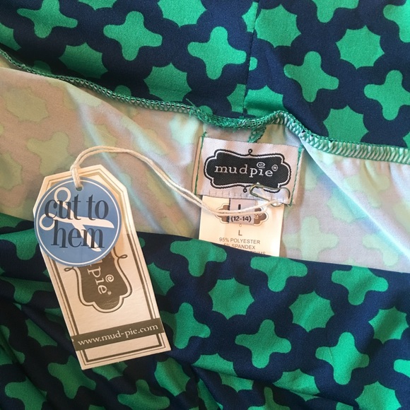 Mud Pie stretchy pants in navy with green - Picture 1 of 3